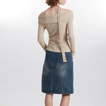 Striped contrasting one-shoulder long sleeves (women's style)