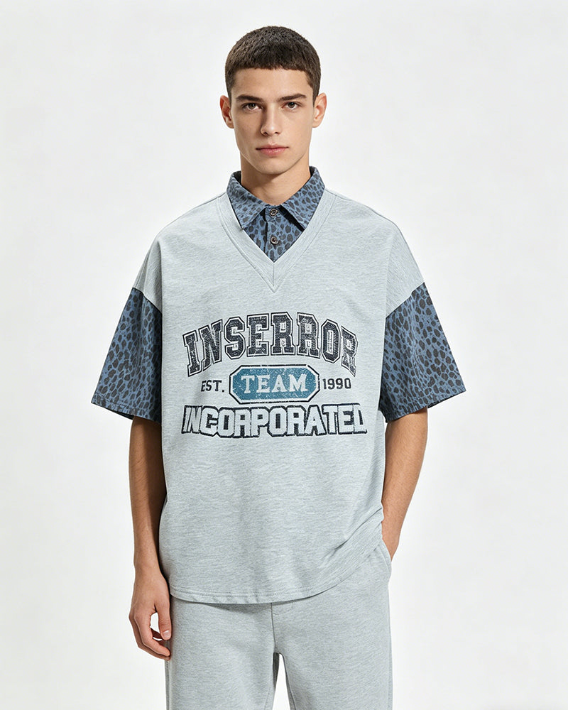 Retro Faux Two-Piece Short-Sleeve