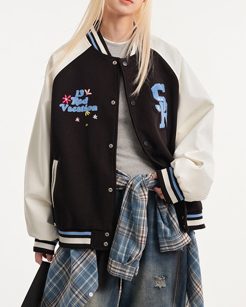 Retro patchwork baseball jacket