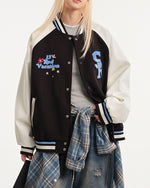 Retro patchwork baseball jacket