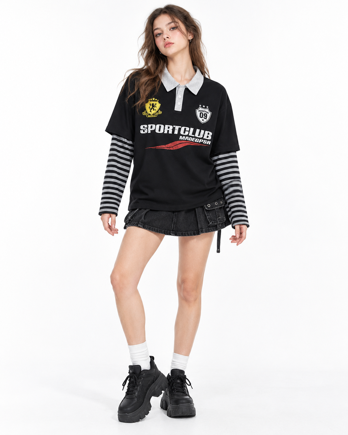 條紋拼接休閒長袖