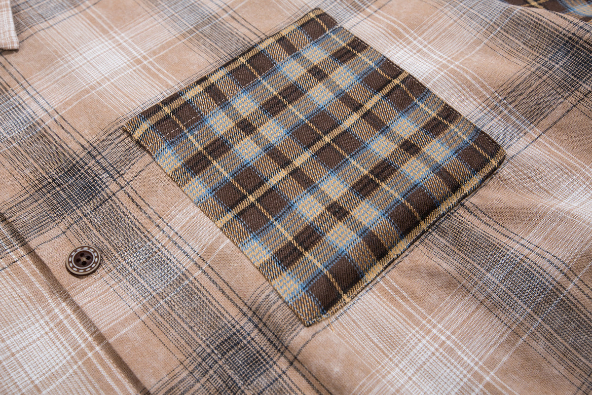 Retro colorblock plaid short-sleeved shirt