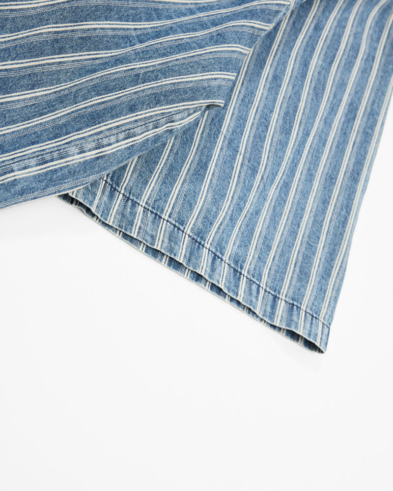 Washed striped short-sleeved shirt