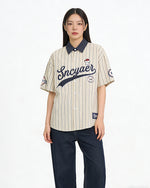 레트로 세로줄무늬 반팔셔츠