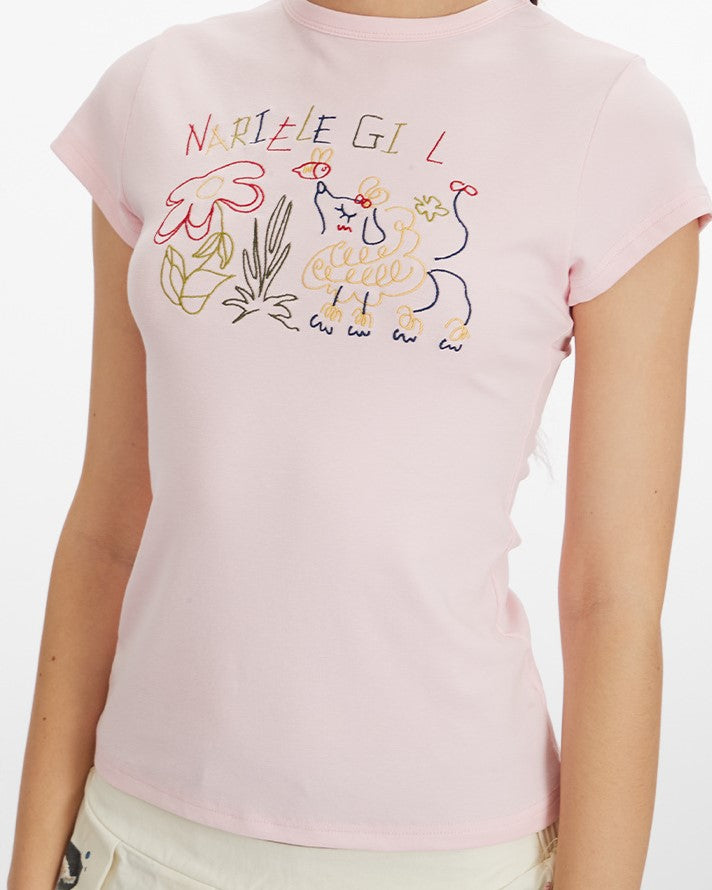 Embroidered crew neck short sleeves