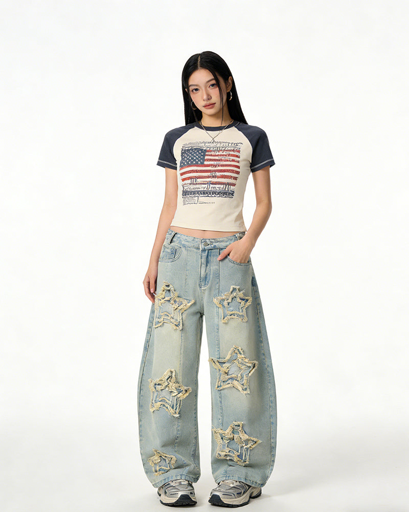 Distressed washed jeans
