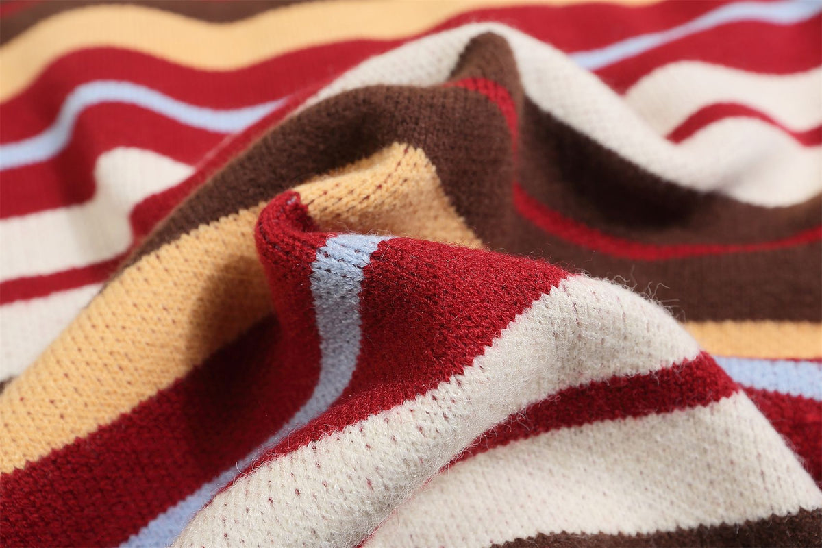 striped stand collar cardigan sweater