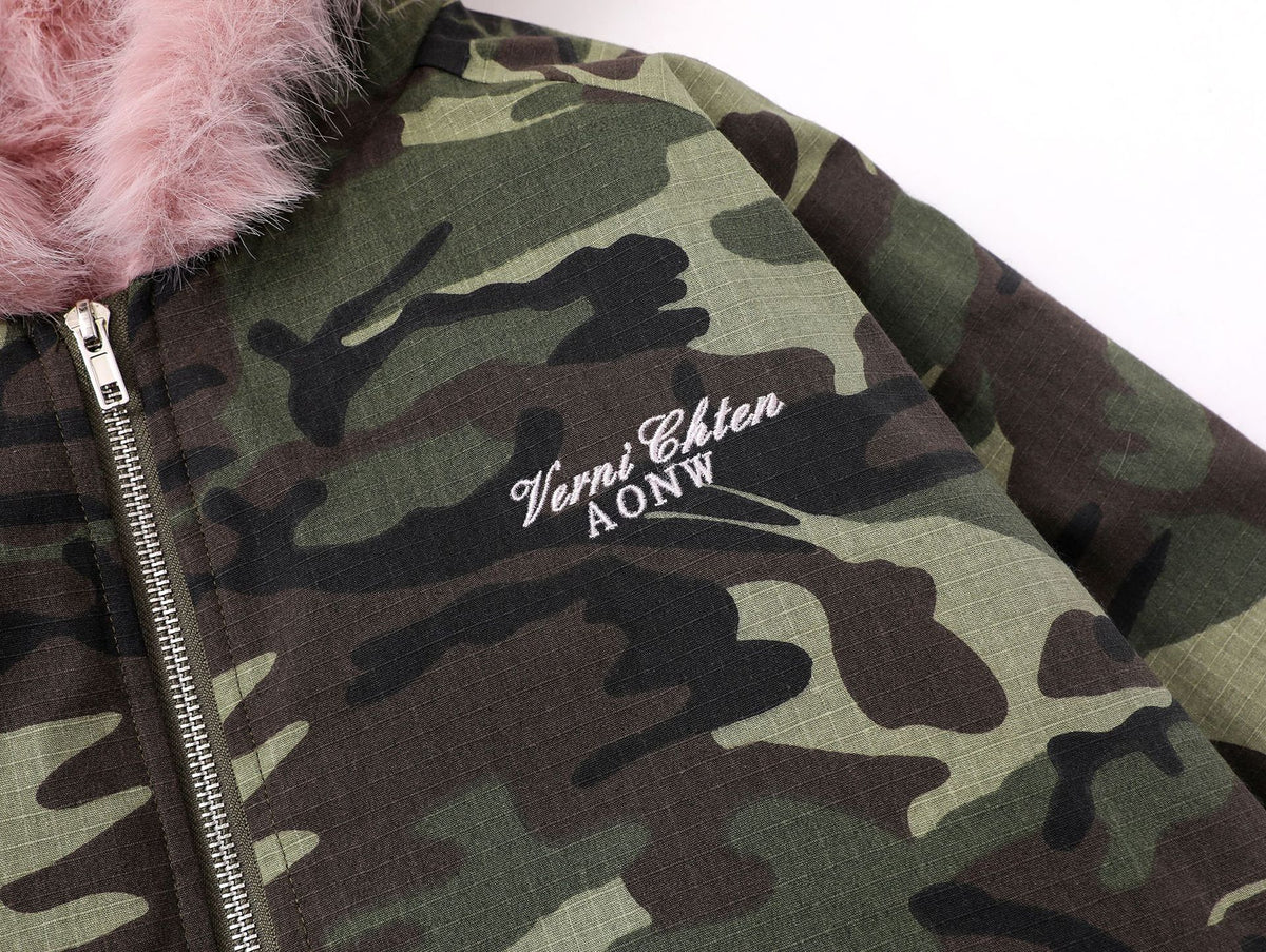 Retro reversible hooded cotton jacket