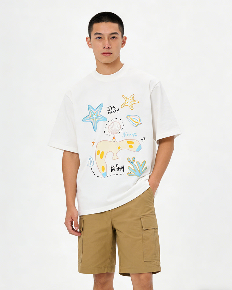 바다 자수 반팔