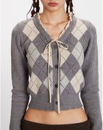 다이아몬드 패턴 크롭 니트 스웨터(여성용)
