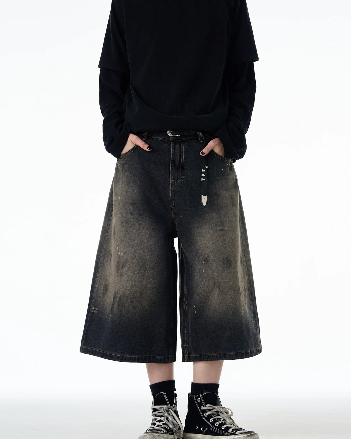 復古做舊寬鬆七分短褲