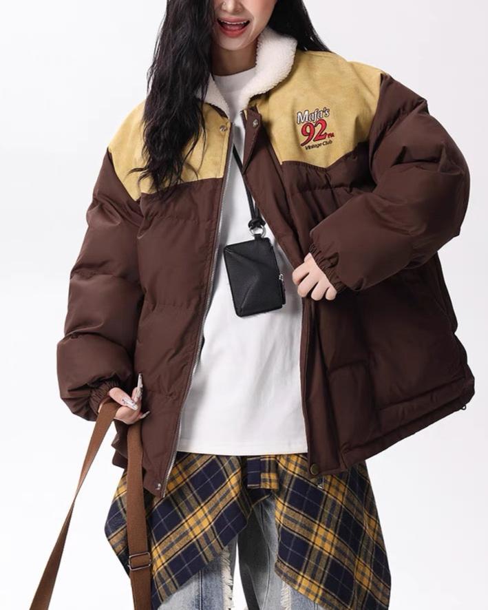 Retro contrast color embroidered cotton jacket