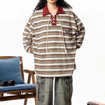 復古條紋情侶撞色polo衫