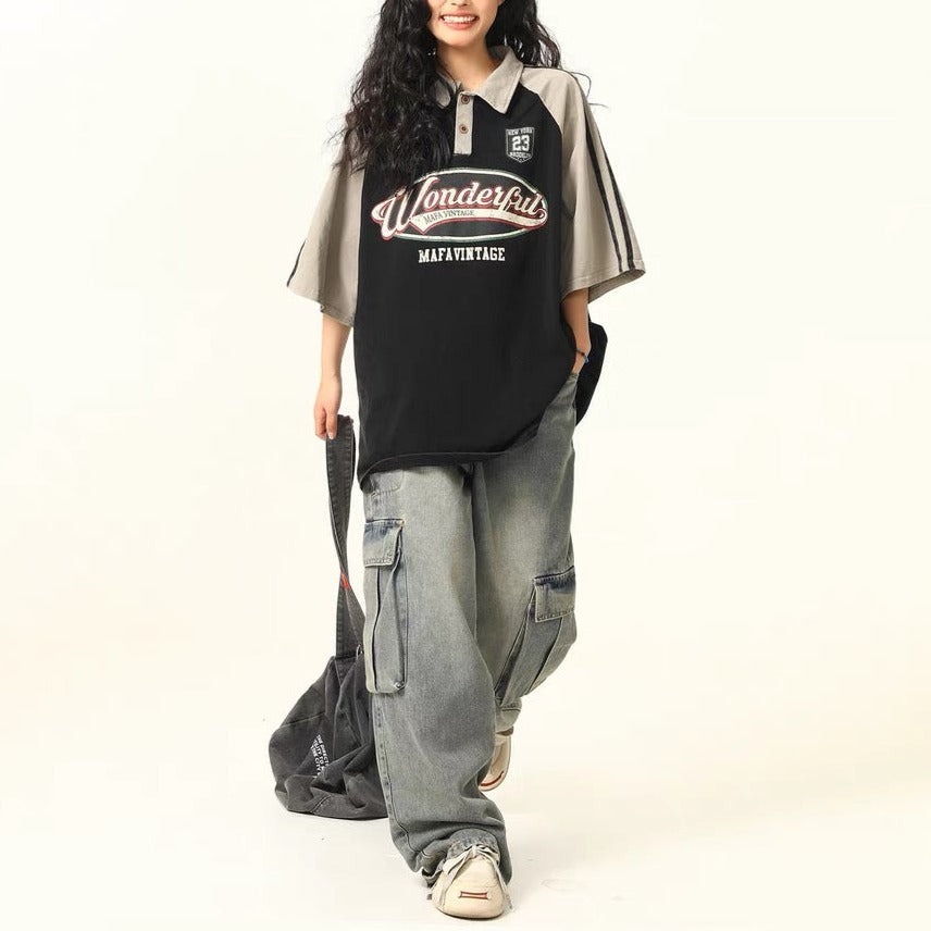 아메리칸 레트로 스티치 스포츠 반소매