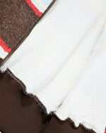 Fur-trimmed hooded color-blocked coat