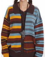 Color-blocked irregular knit cardigan