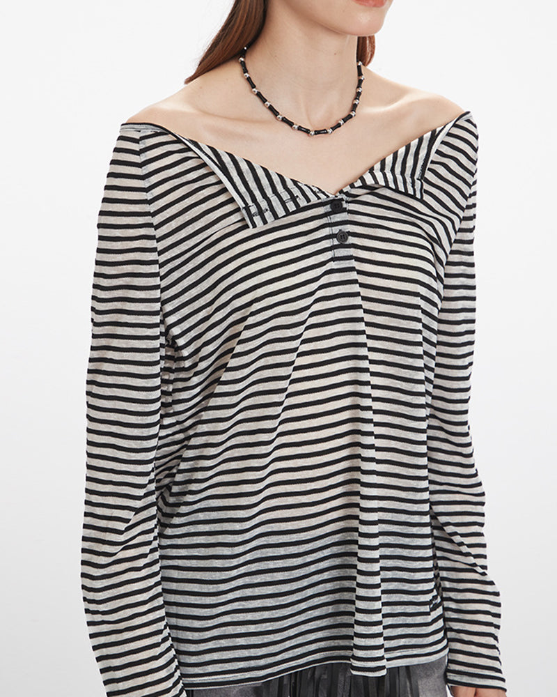 一字領條紋長袖(女款)