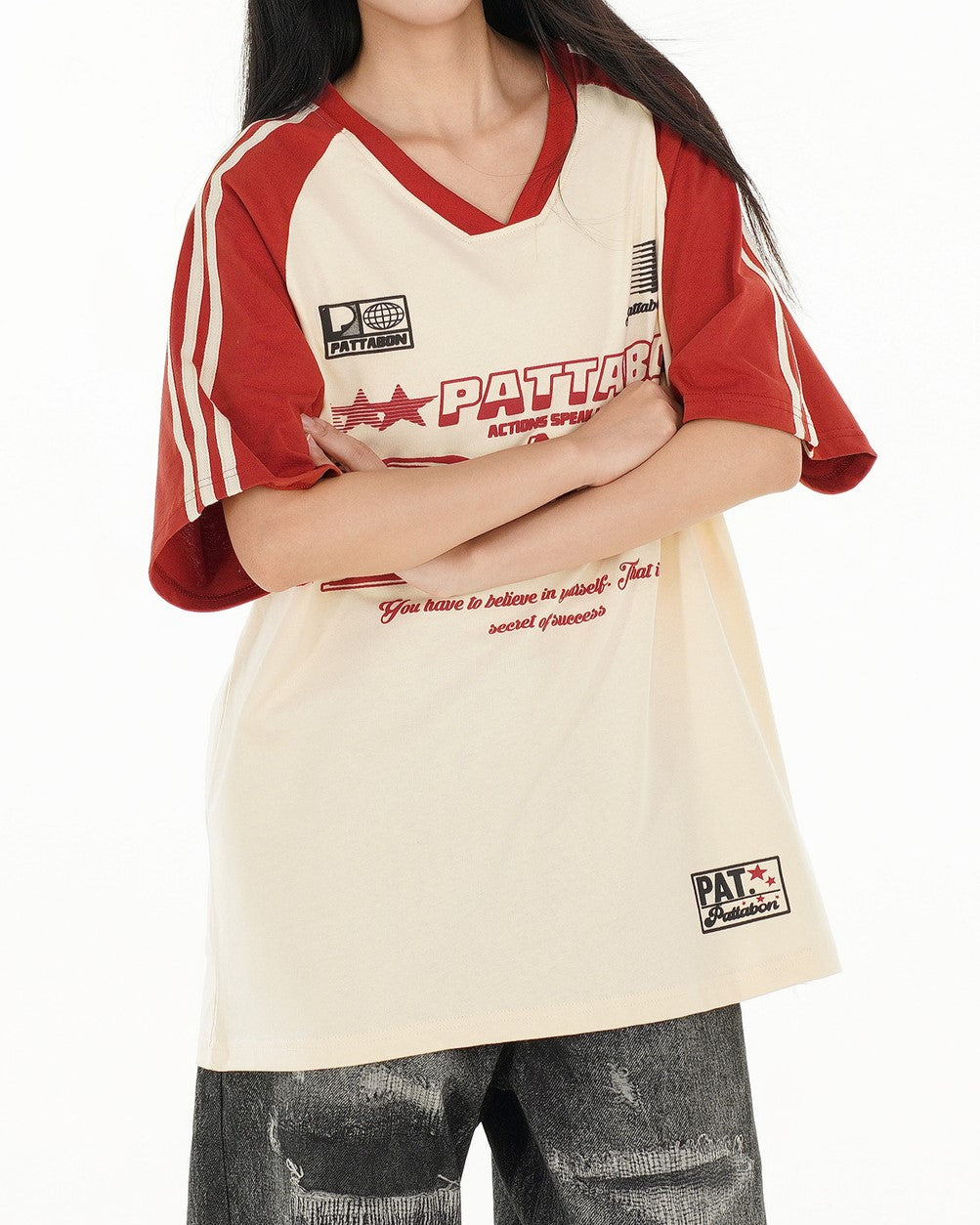 레트로 콘트라스트 프린트 반소매