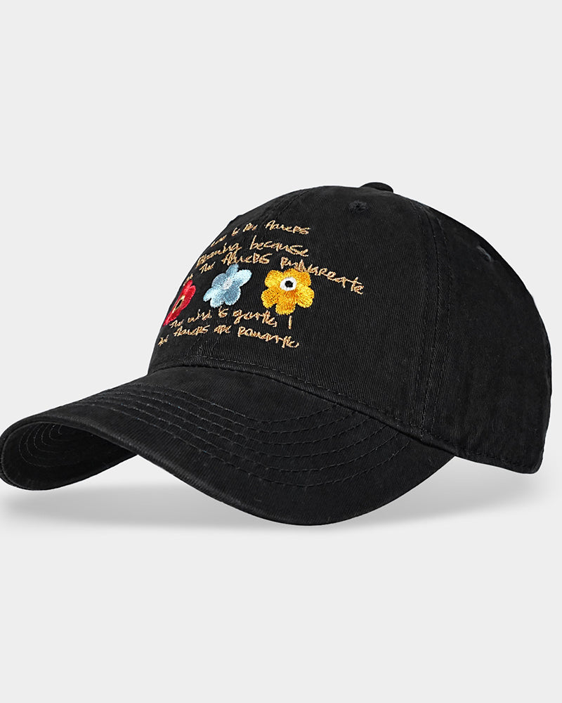 刺繍入りフラワーベースボールキャップ