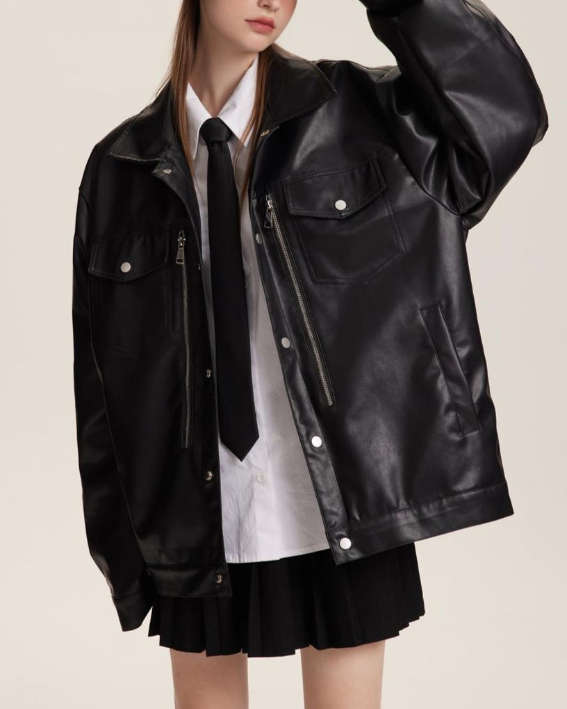 Retro motorcycle leather jacket