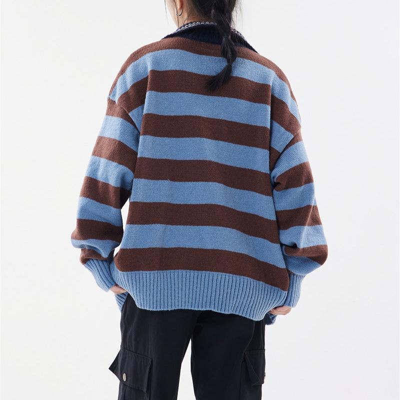 Retro yellow versatile striped sweater