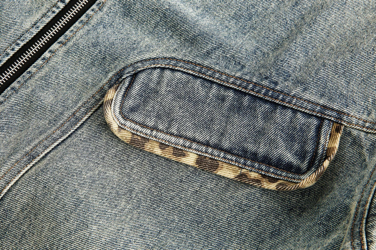 Vintage leopard print denim jacket