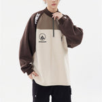 Retro stitching stand collar couple sweatshirt