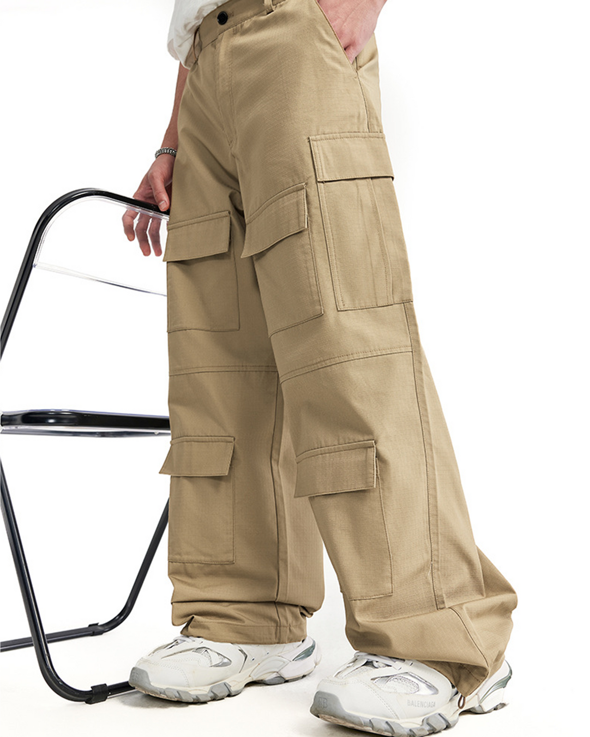 休閑口袋工裝褲