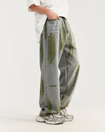 撞色手繪直筒牛仔褲