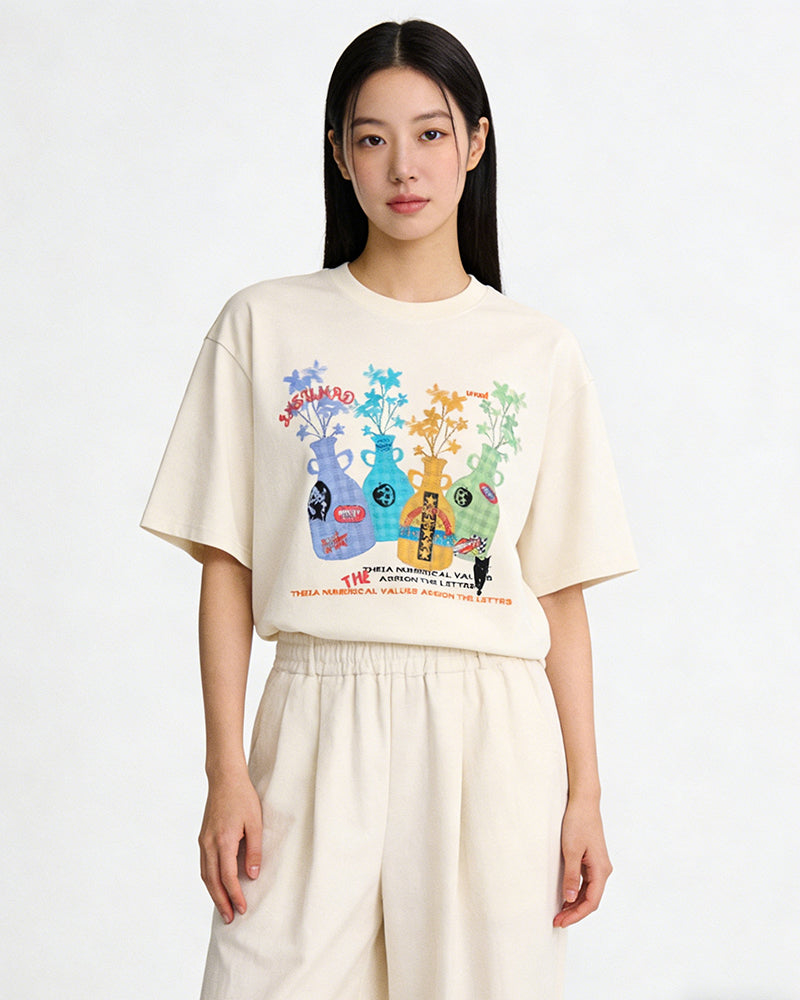 Creative vase print short-sleeved shirt