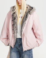 Hooded cotton-padded jacket with fur collar