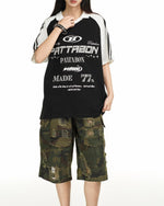 레트로 콘트라스트 프린트 반소매