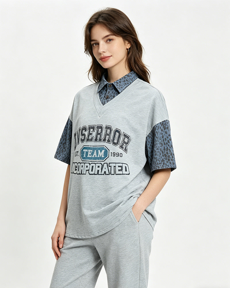 Retro Faux Two-Piece Short-Sleeve