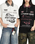 刺綉半拉鏈短袖