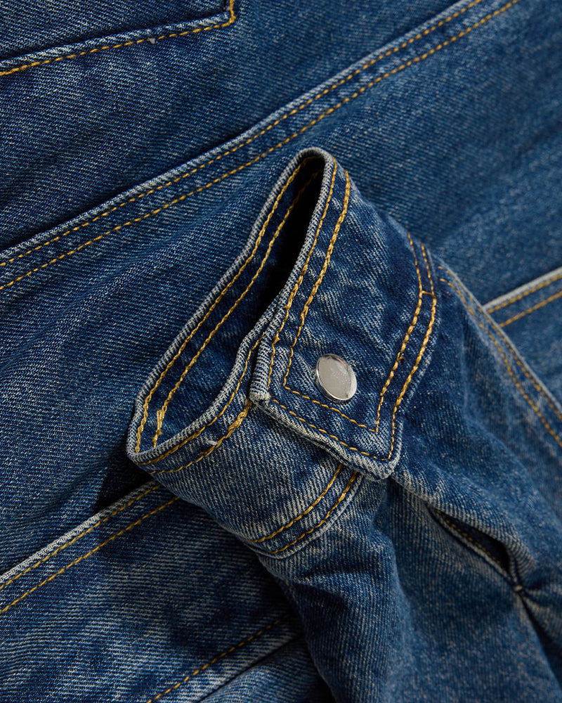 Washed stand-up collar denim jacket