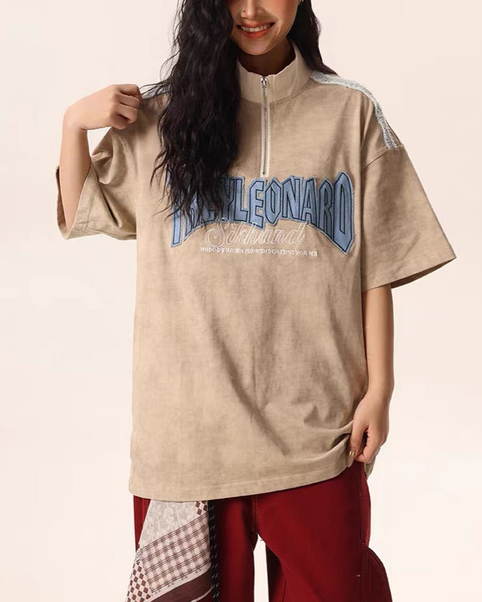 Retro embroidered polo short sleeves