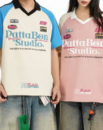 콘트라스트 컬러 캐주얼 프린트 반팔