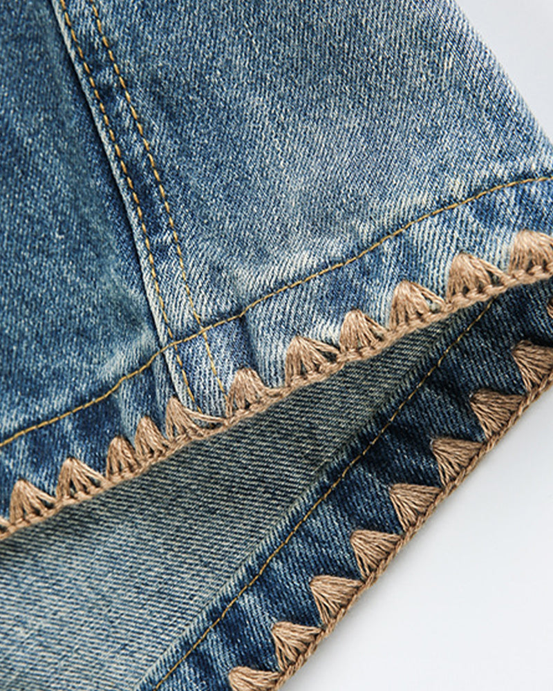 休閑刺綉牛仔褲