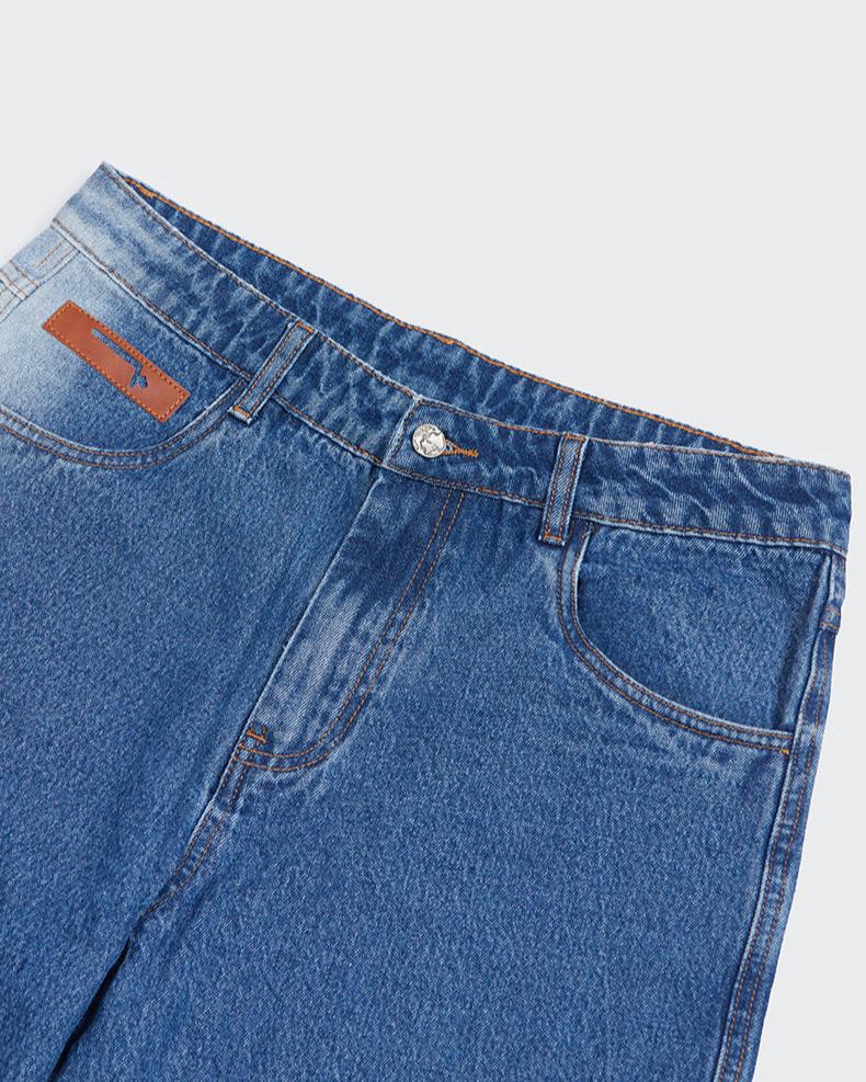 做舊破洞牛仔直筒長褲