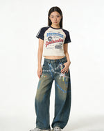 Distressed Washed Wide-Leg Jeans