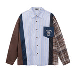 復古拼接撞色條紋襯衫