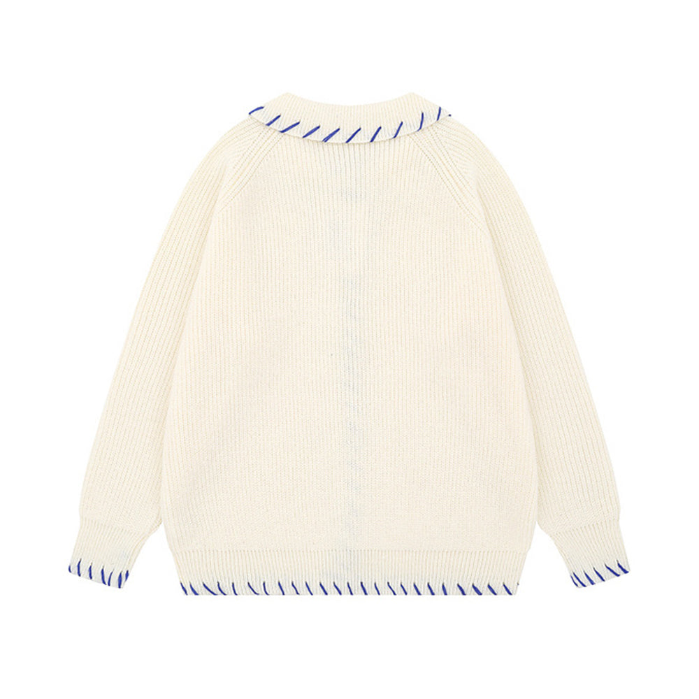 Simple contrast color sweater jacket