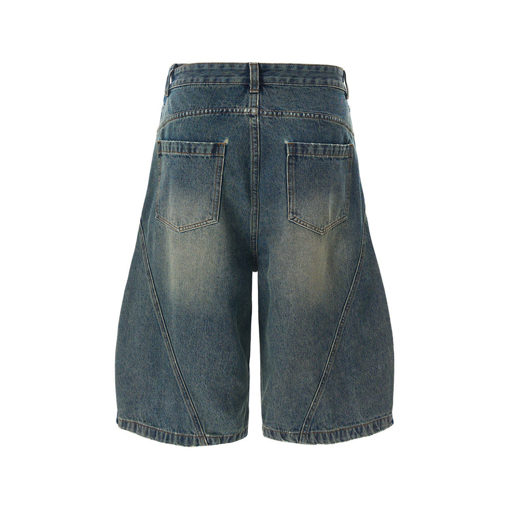 Paneled distressed cropped shorts