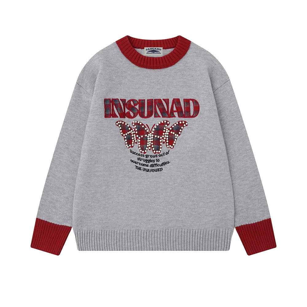 Contrast Butterfly Pullover Sweater
