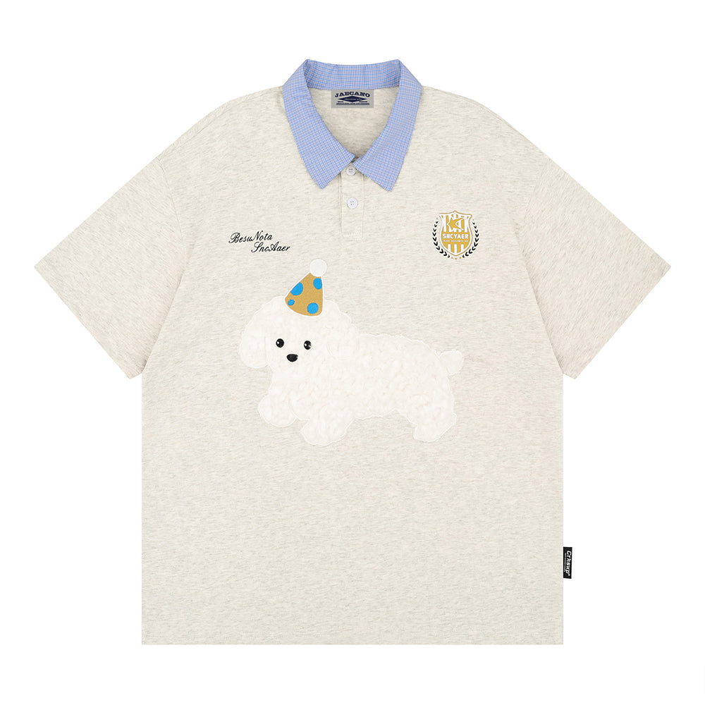 레트로 콘트라스트 패치 플러시 반팔