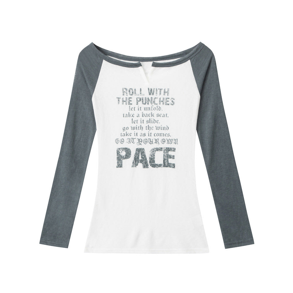 一字領復古印花長袖(女款)