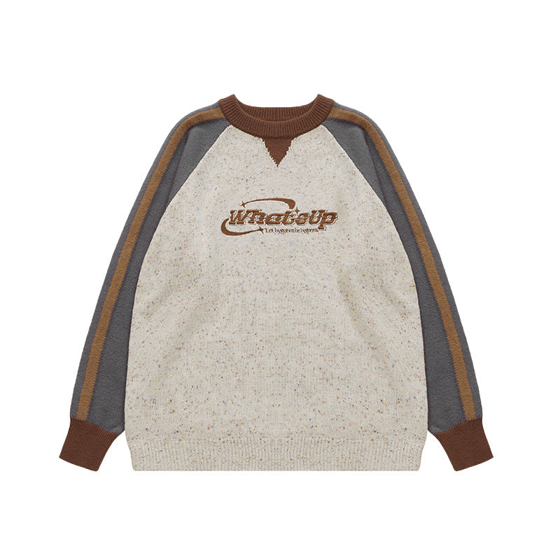 復古撞色拼接毛衣