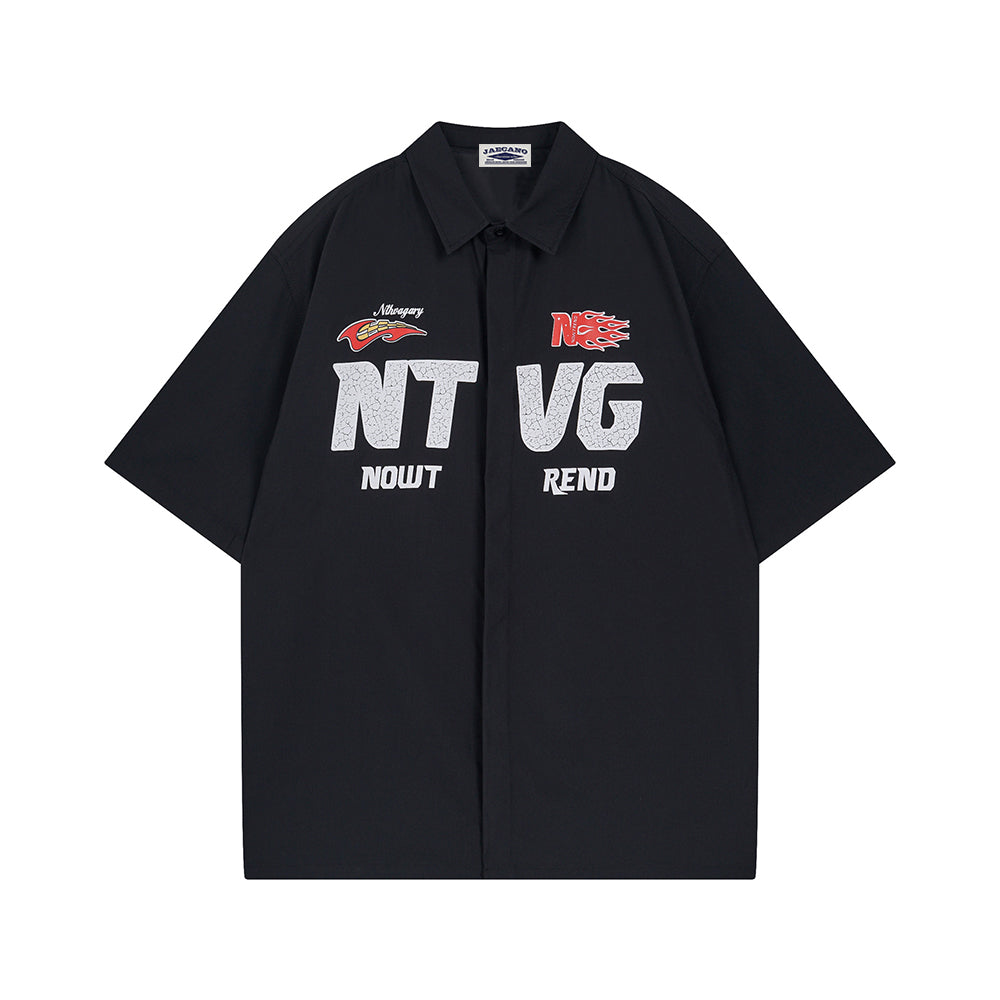 Retro trendy short-sleeved printed shirt