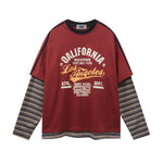 復古撞色休閑假兩件長袖