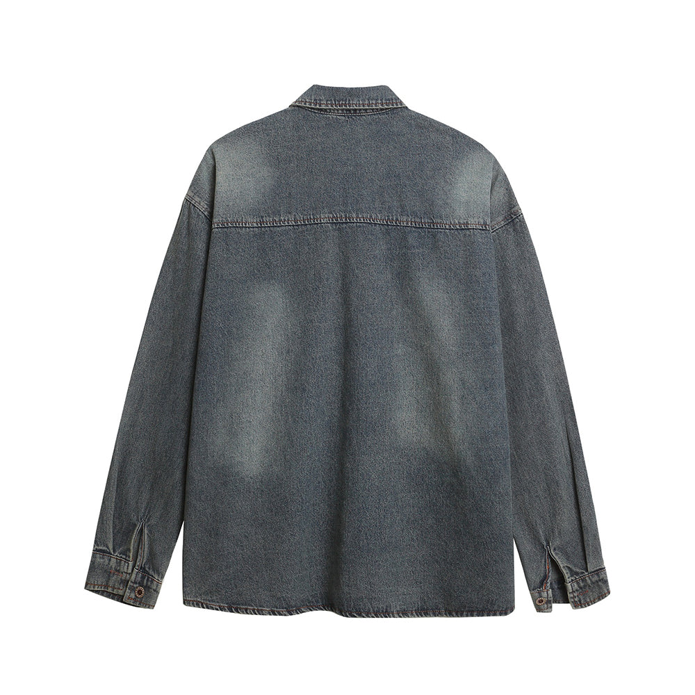 Vintage distressed denim long sleeve shirt